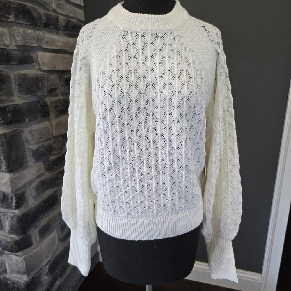 JustFab Cream Openwork Crewneck Sweater